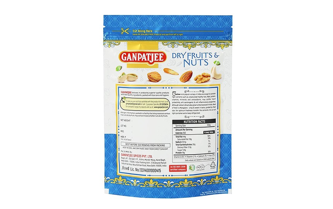 Ganpatjee Classic Cashew Nuts Medium   Pack  500 grams
